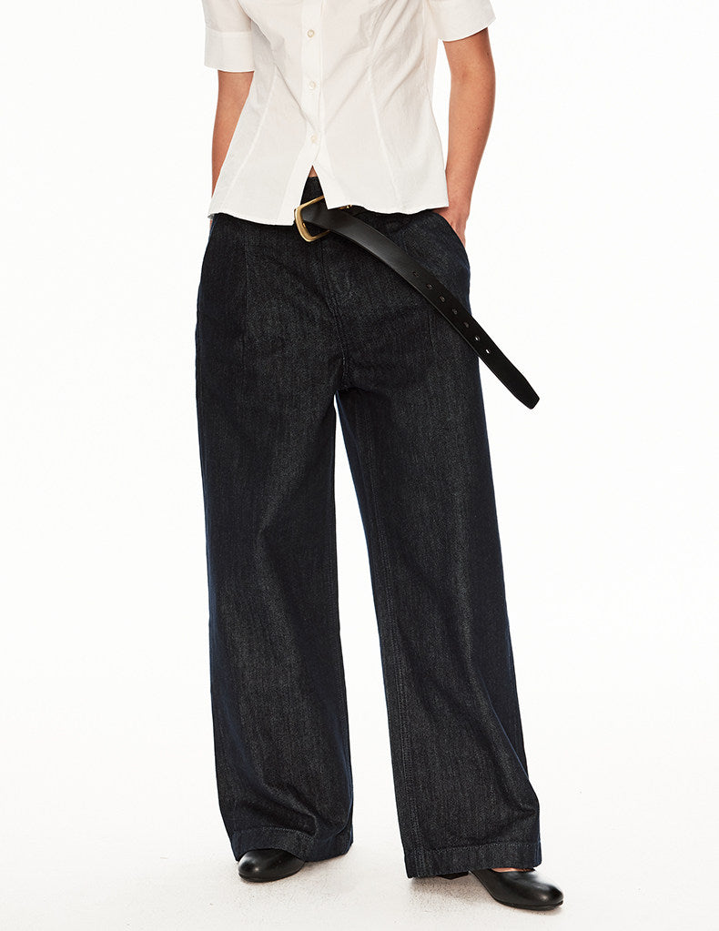 Minimalist Beltless Raw Denim Jeans