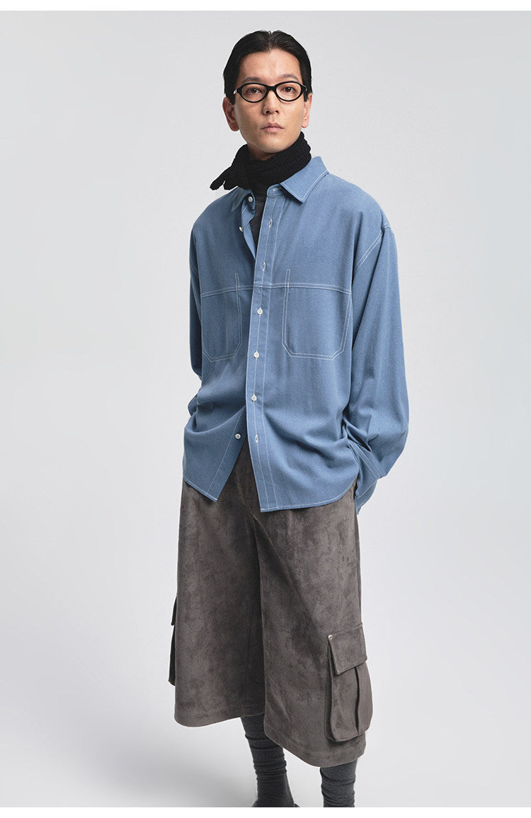 Stitch-Decorated Casual Shirt