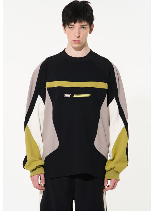 Contrast color geometric design round neck sweatshirt 