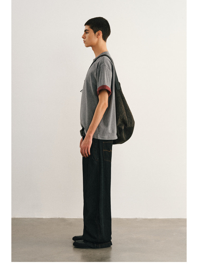 Double layer T-shirt with folded sleeves