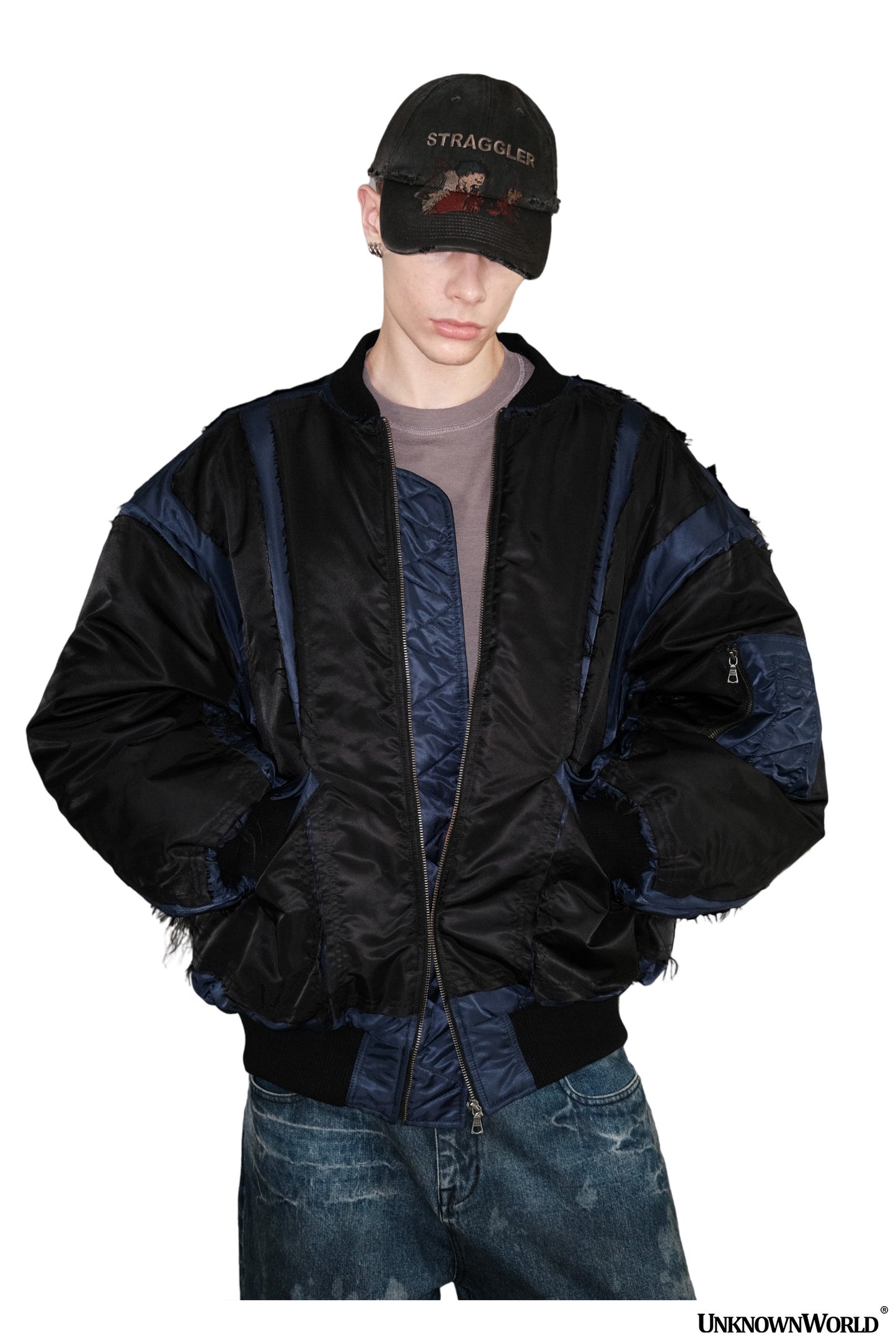 Deconstructed Color Matching Bomber Jacket