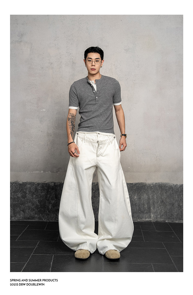 Double waist denim pants