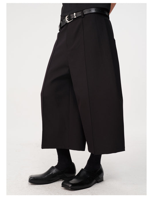 Side pleated cropped pants