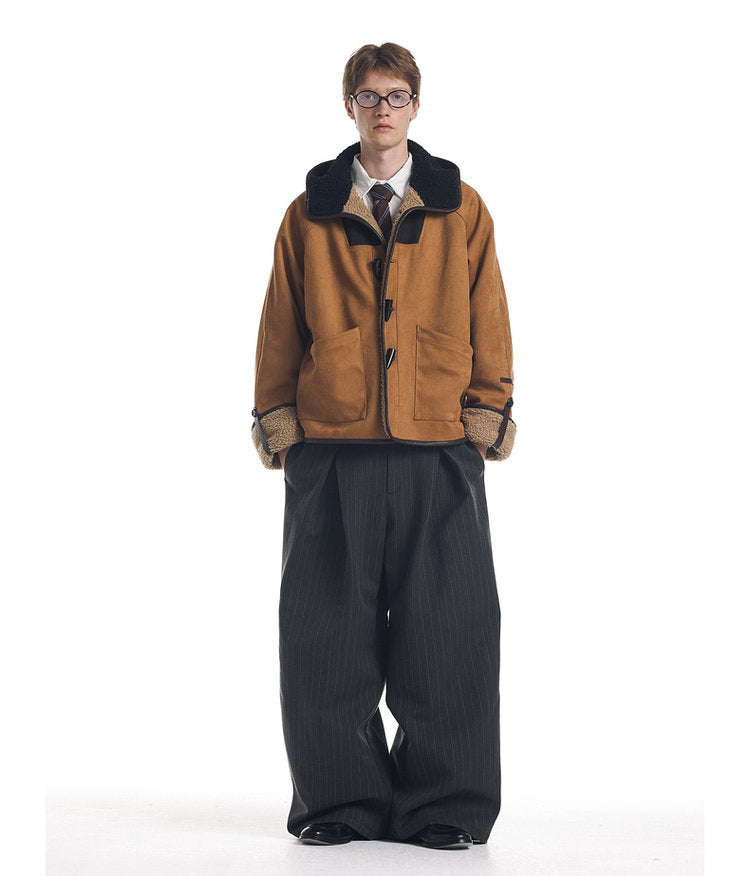 Color Block Horn Button Jacket