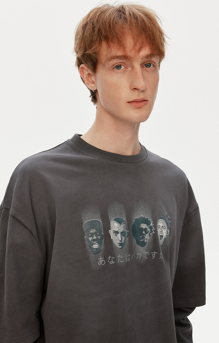 남녀공용 워싱 프린트 티셔츠