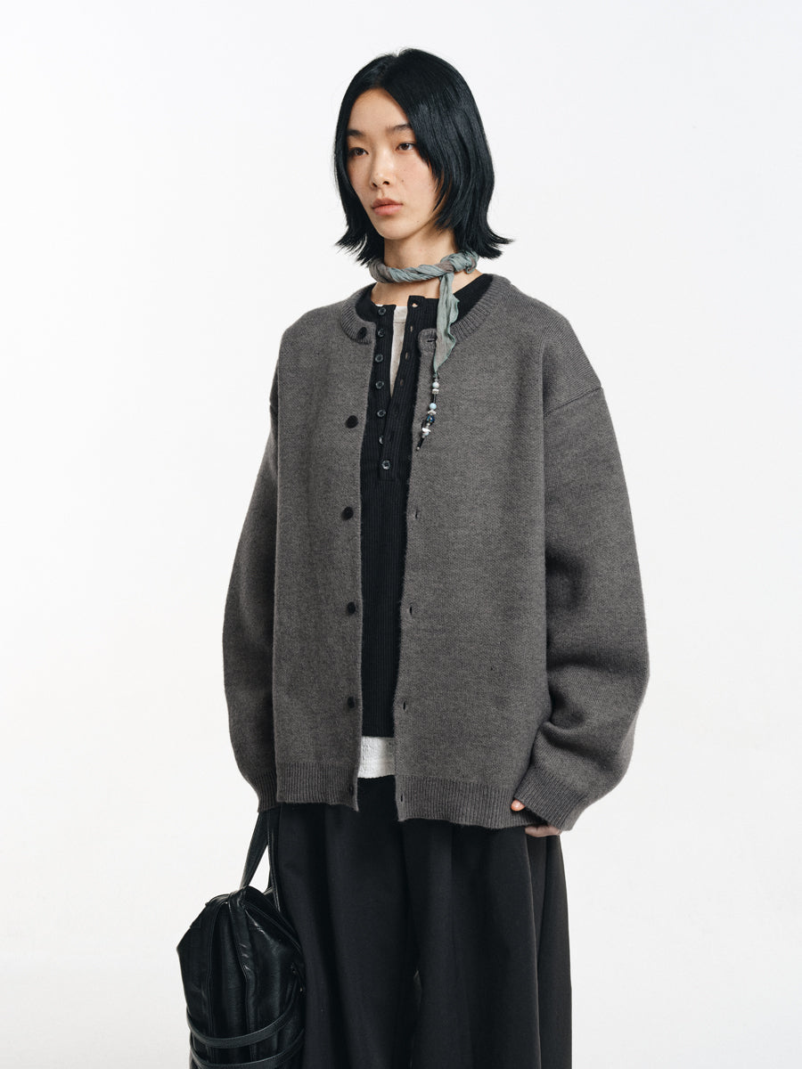 Scimitar Sleeve Round Neck Cardigan