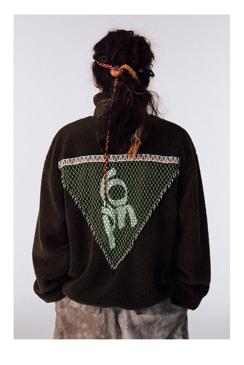 Hand-Knitted Fleece Beaded Jacket