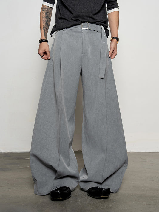 3D Reverse Pleated Wide-Leg Pants