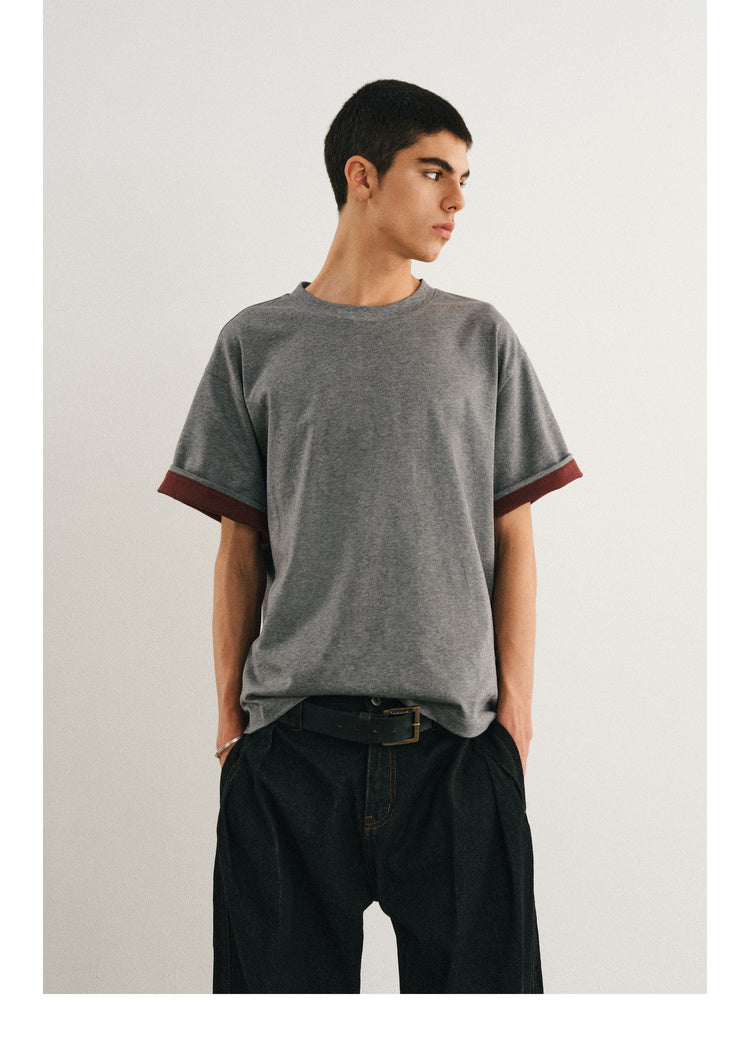 Double layer T-shirt with folded sleeves