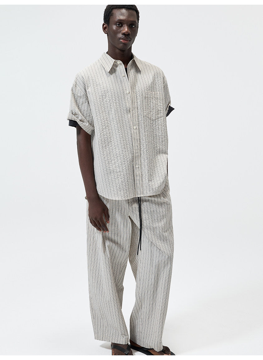 Yarn-Dyed Chiffon Check-Patterned Casual Pants