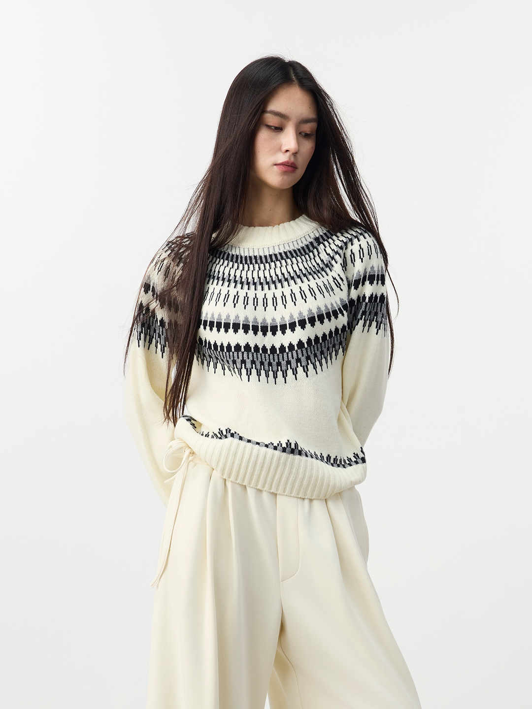 Wool Blend Crew Neck Sweater