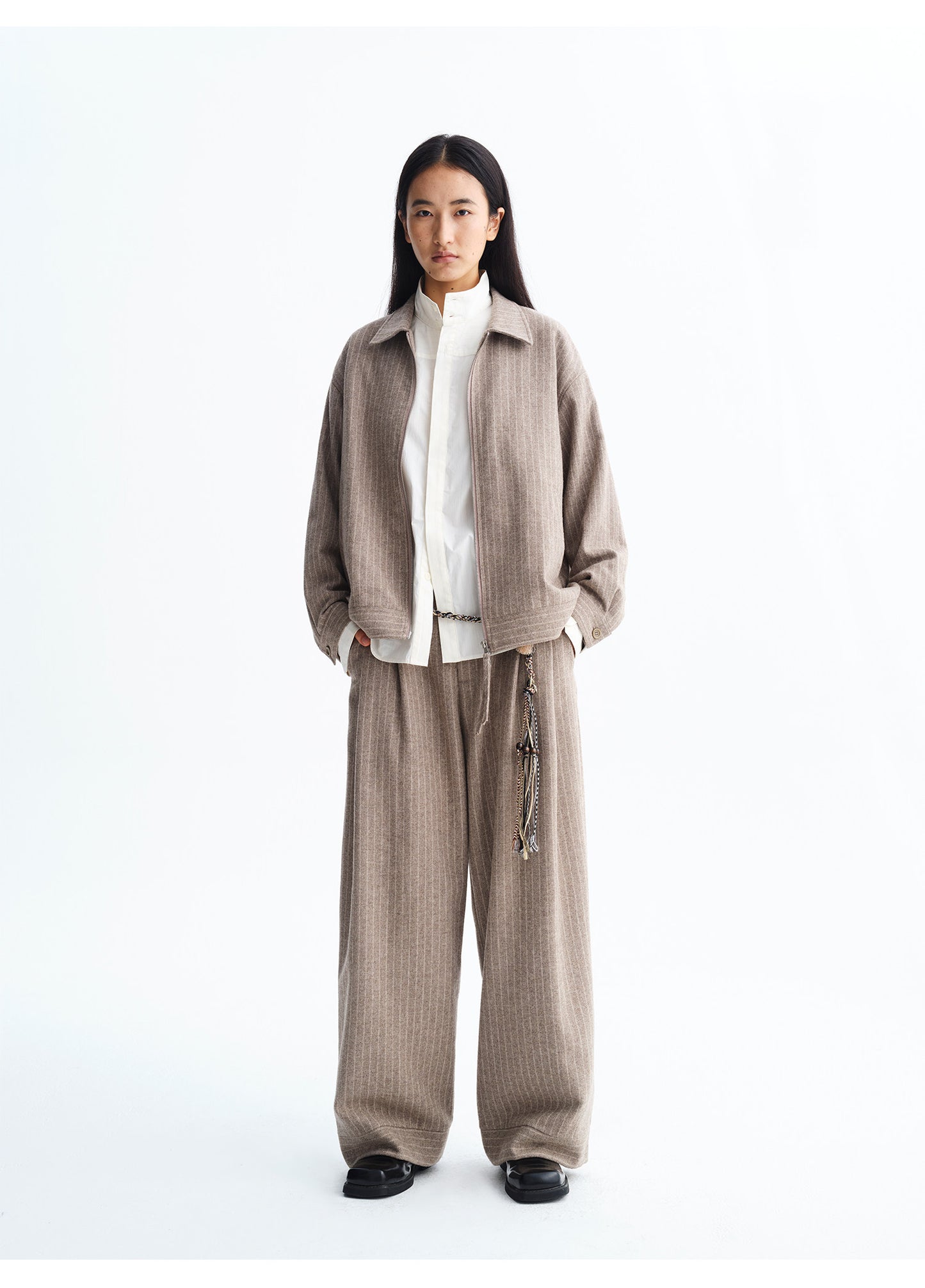 Wool Loose Straight Leg Casual Pants