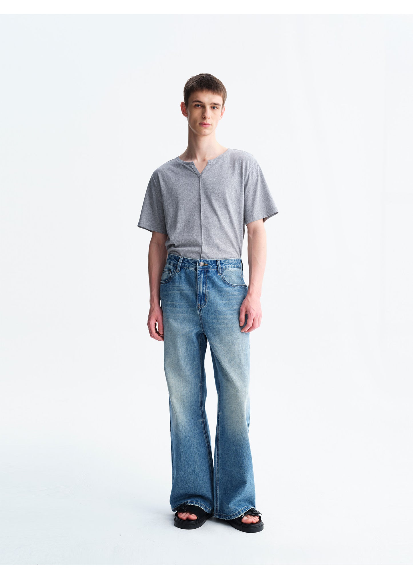 Slim-Fit Casual Denim Pants with Faded Details