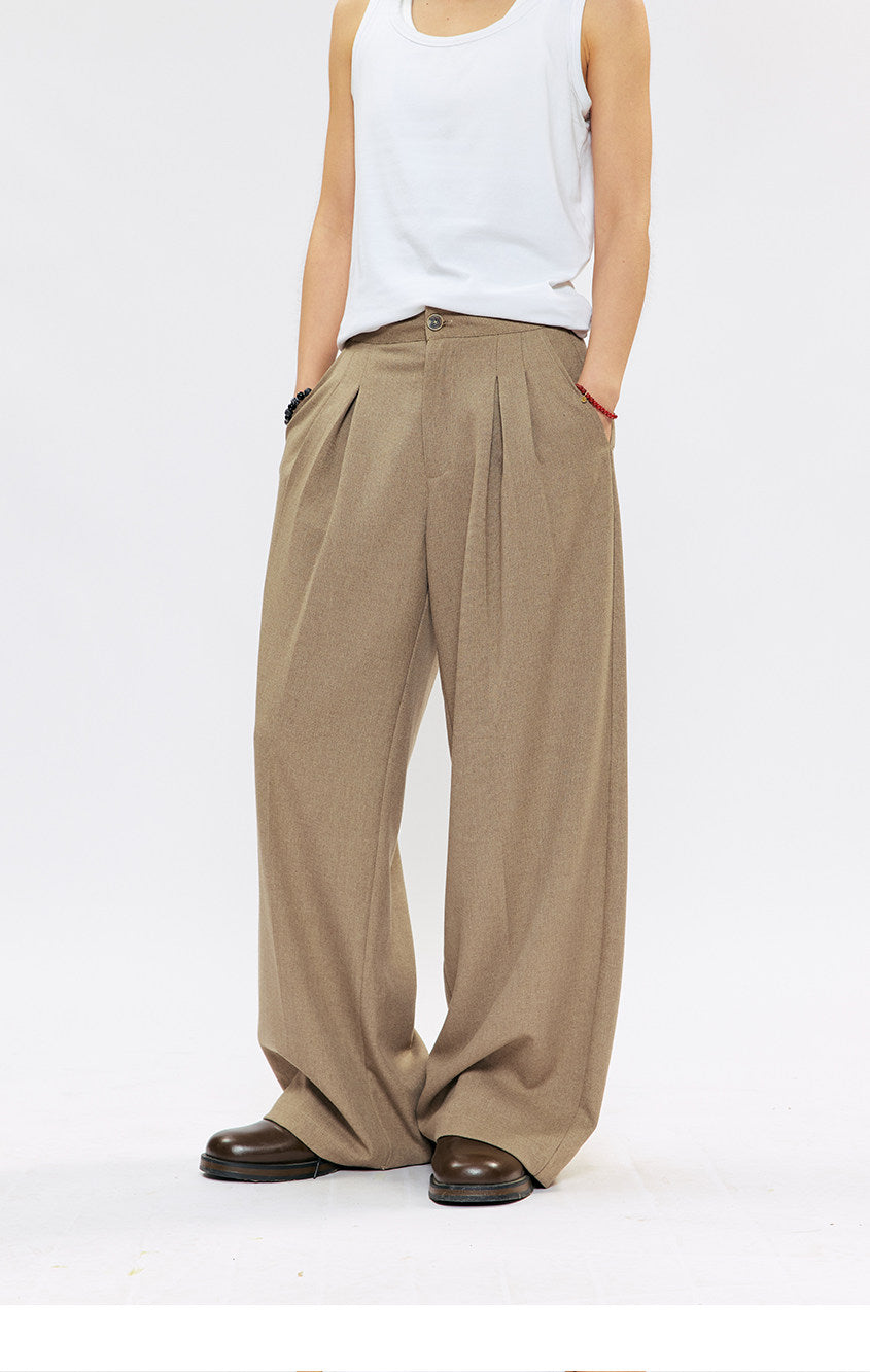 Suspender Buckle Pleated Casual Pants