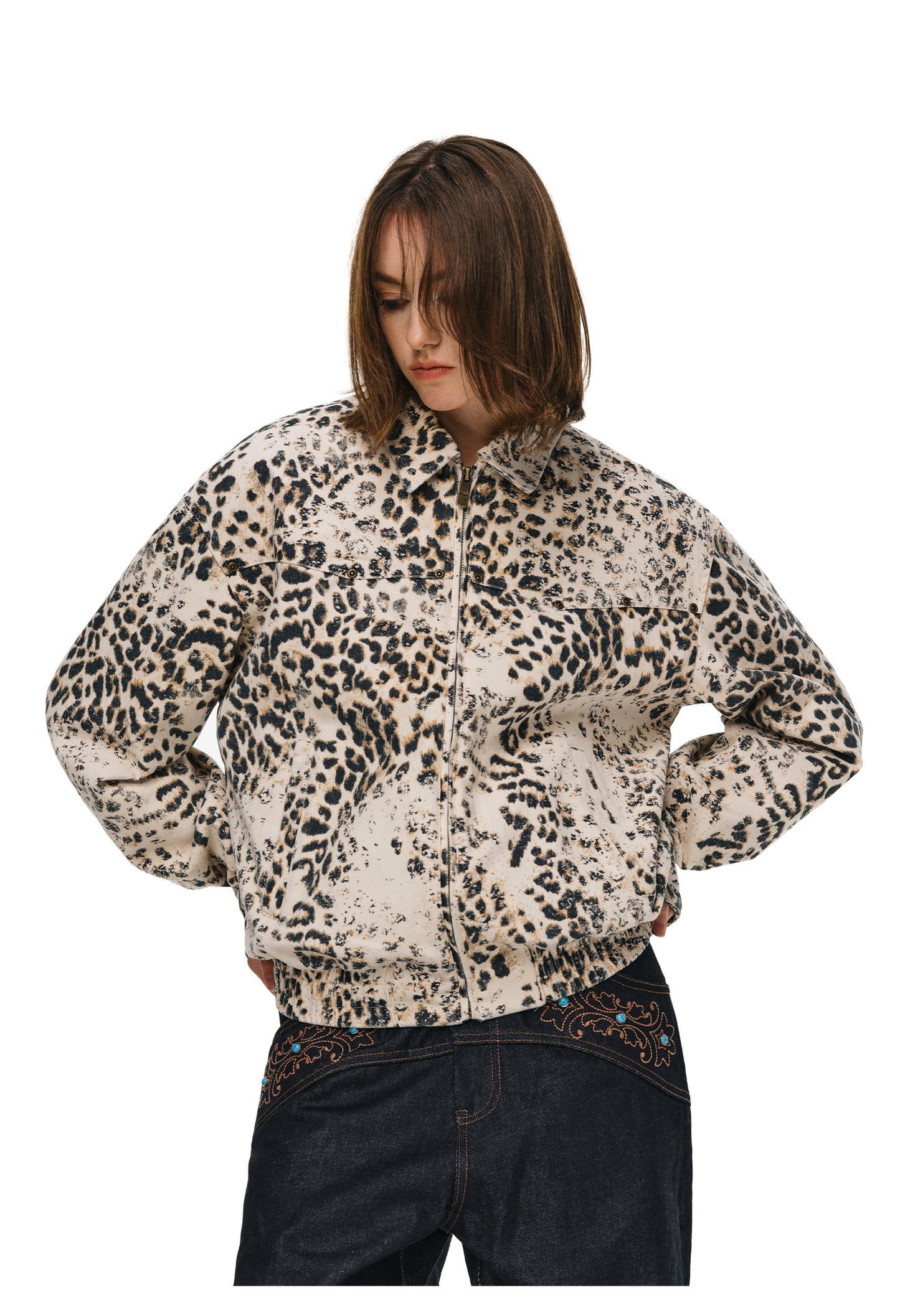 Retro Wash Leopard Print Jacket