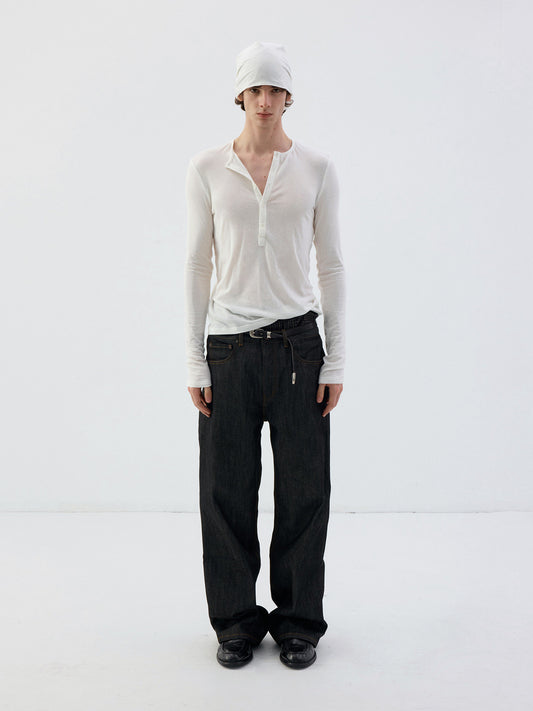 Basic Henley-Collar T-Shirt