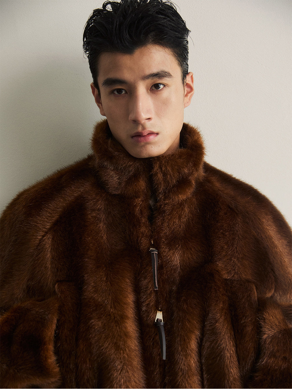 Double-Zipper Faux Fur Jacket