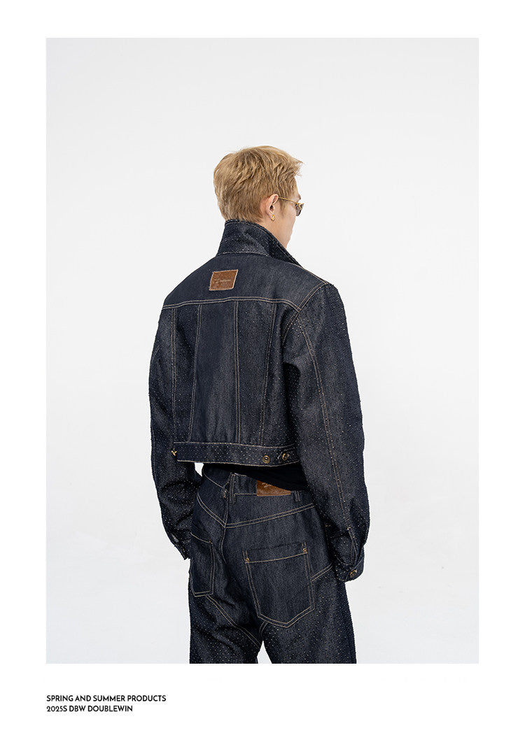 Denim Jacket with Leather Eyelets