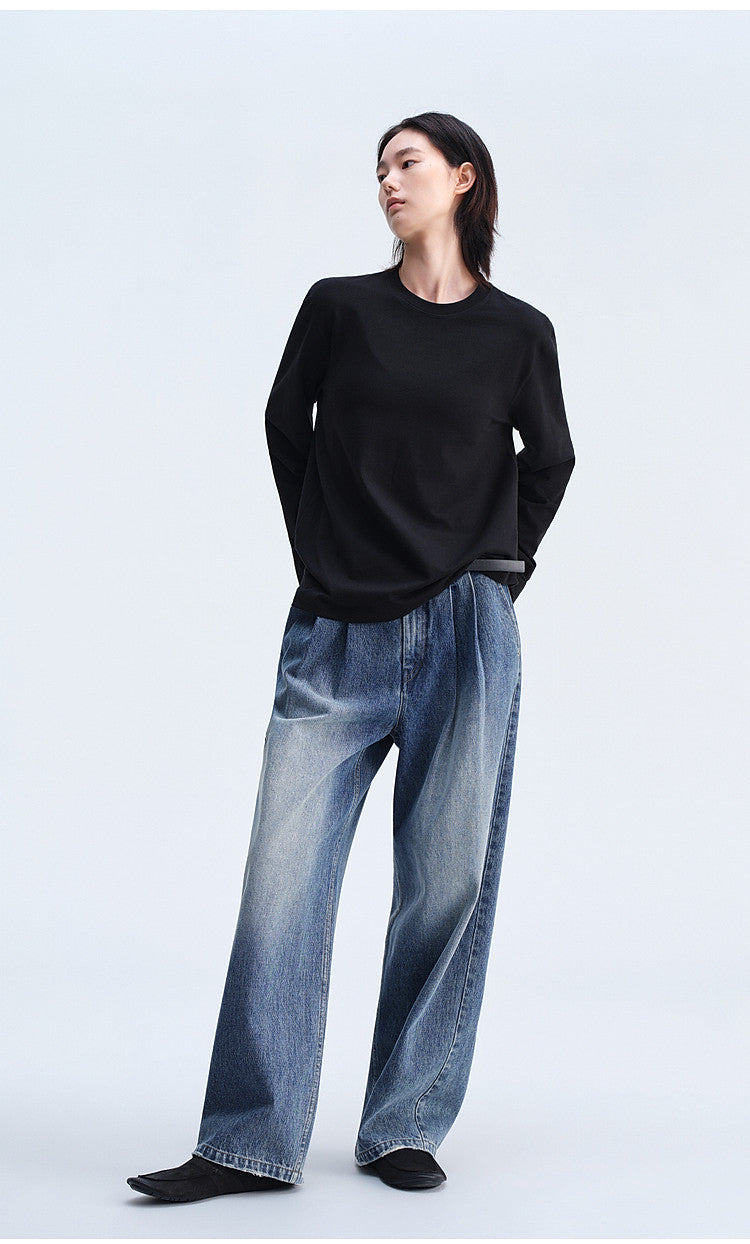 Washed Gradient Mist Double-Pleated Jeans