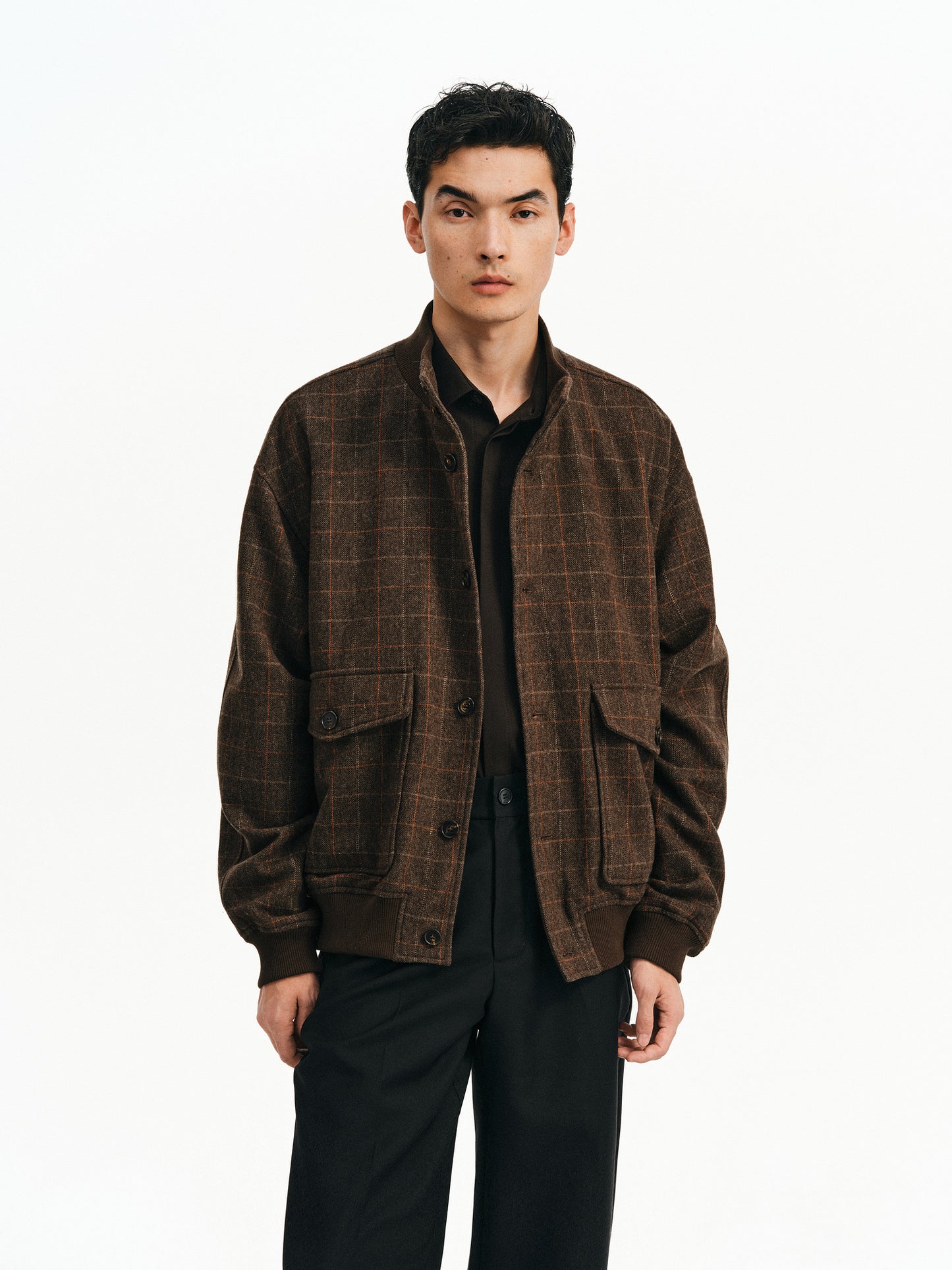 Checkered Stand Collar Jacket