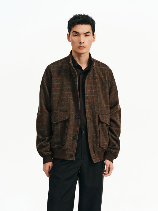 Checkered Stand Collar Jacket