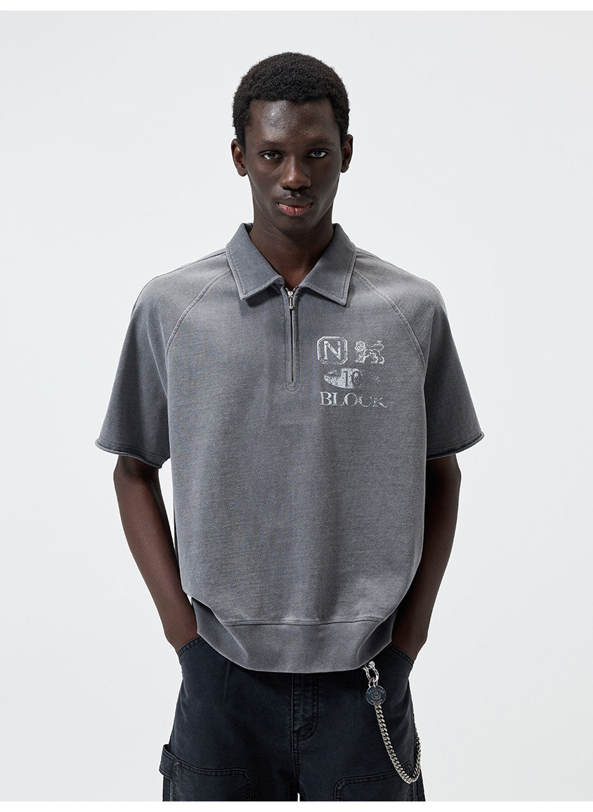Open-Front Collar Polo Shirt