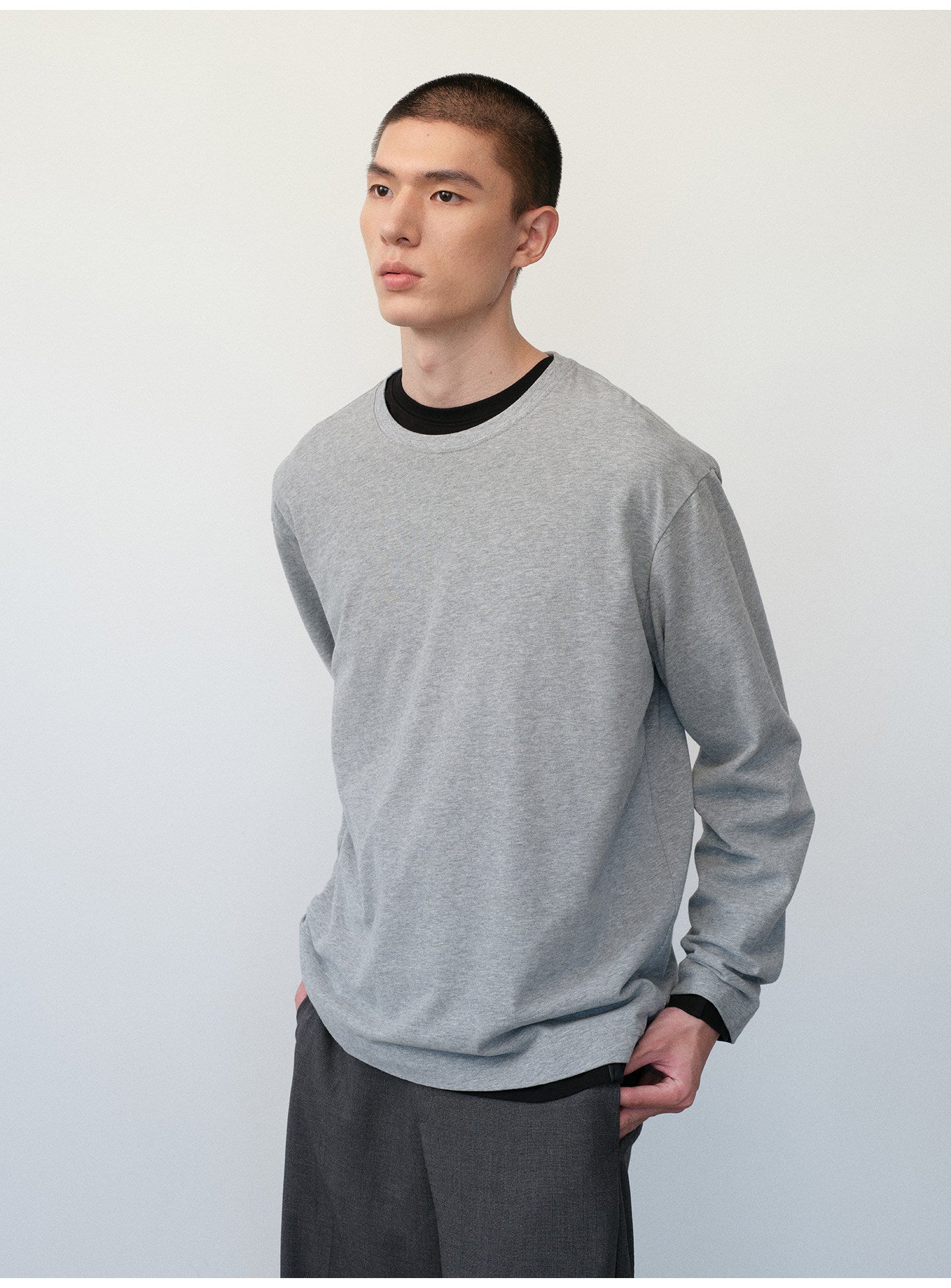Brushed Cotton Crew Neck Basic T-Shirt