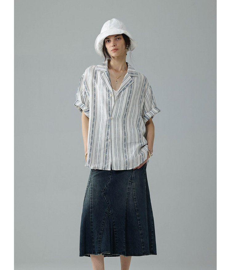 Jacquard-Woven Shirt with Cuban Collar