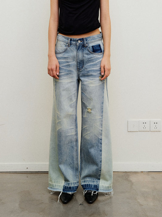 Hand Damage Wash Baggy Jeans