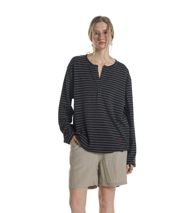 Striped Henley Collar T-Shirt