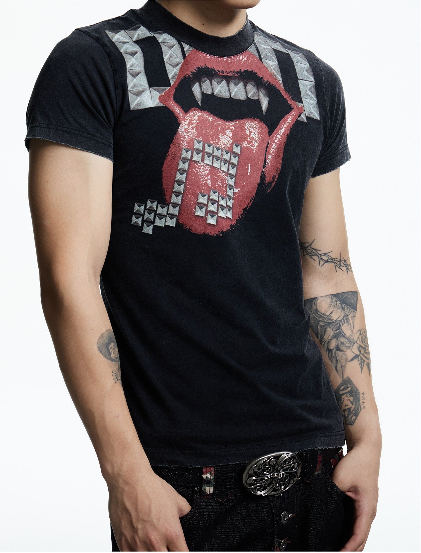 Street Style Stud Print T-Shirt