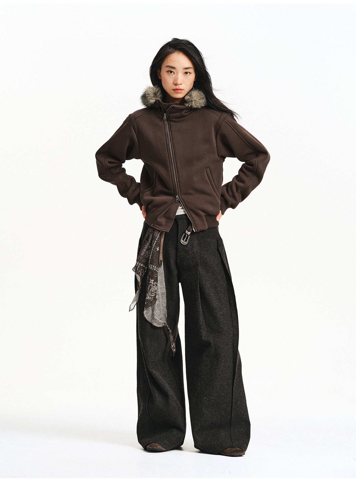 3D Pleated Wide-Leg Casual Pants