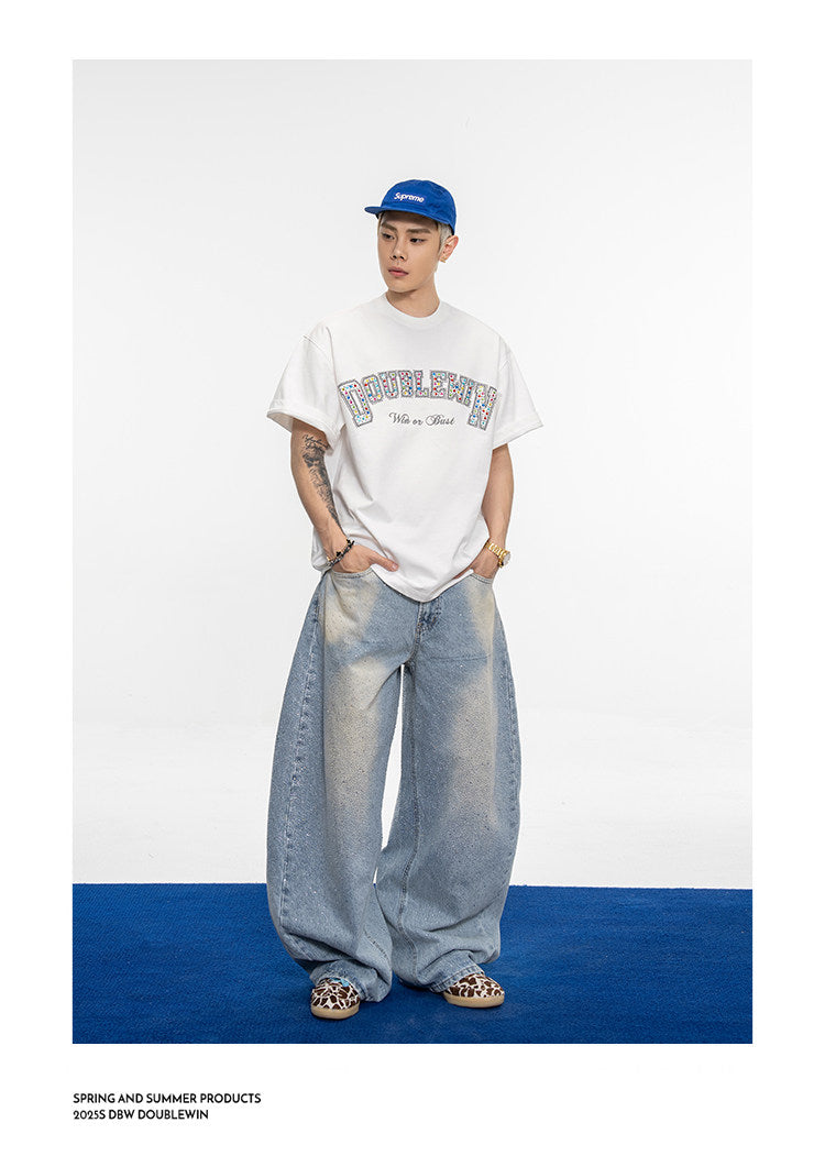 Wash-Finish Wide-Leg Casual Jeans