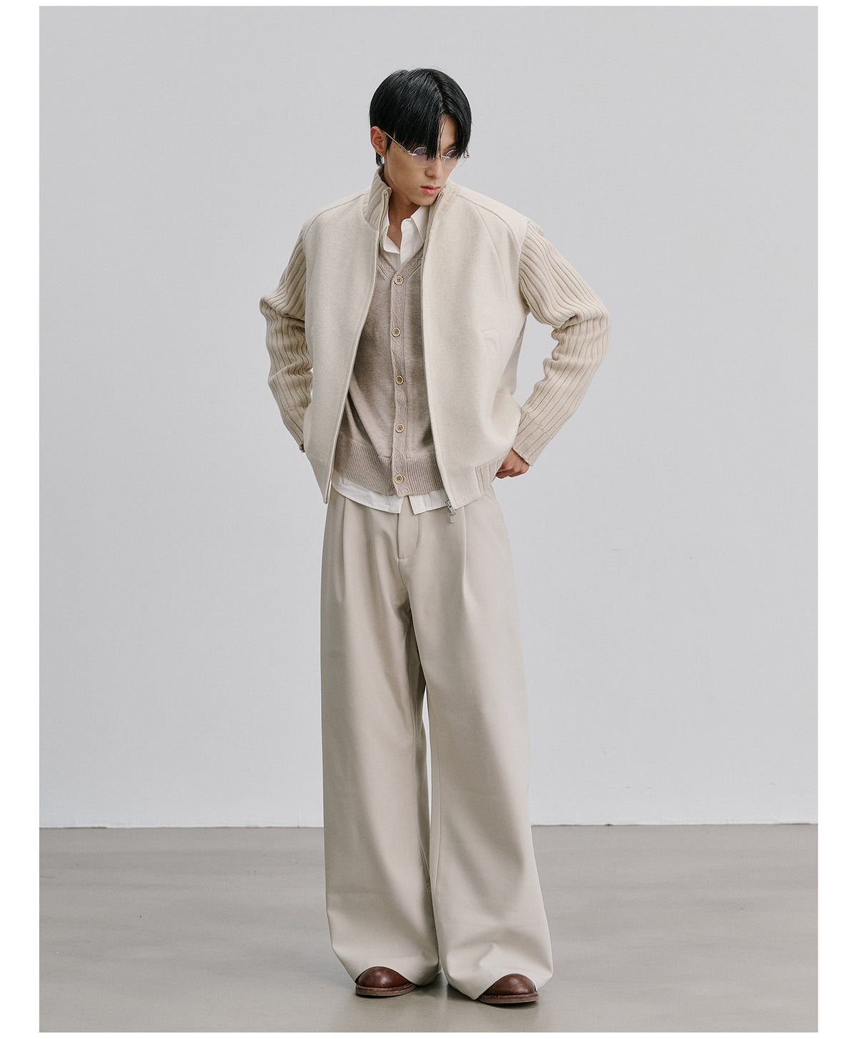 Wool-Blend Patchwork Jacket with Sleeves