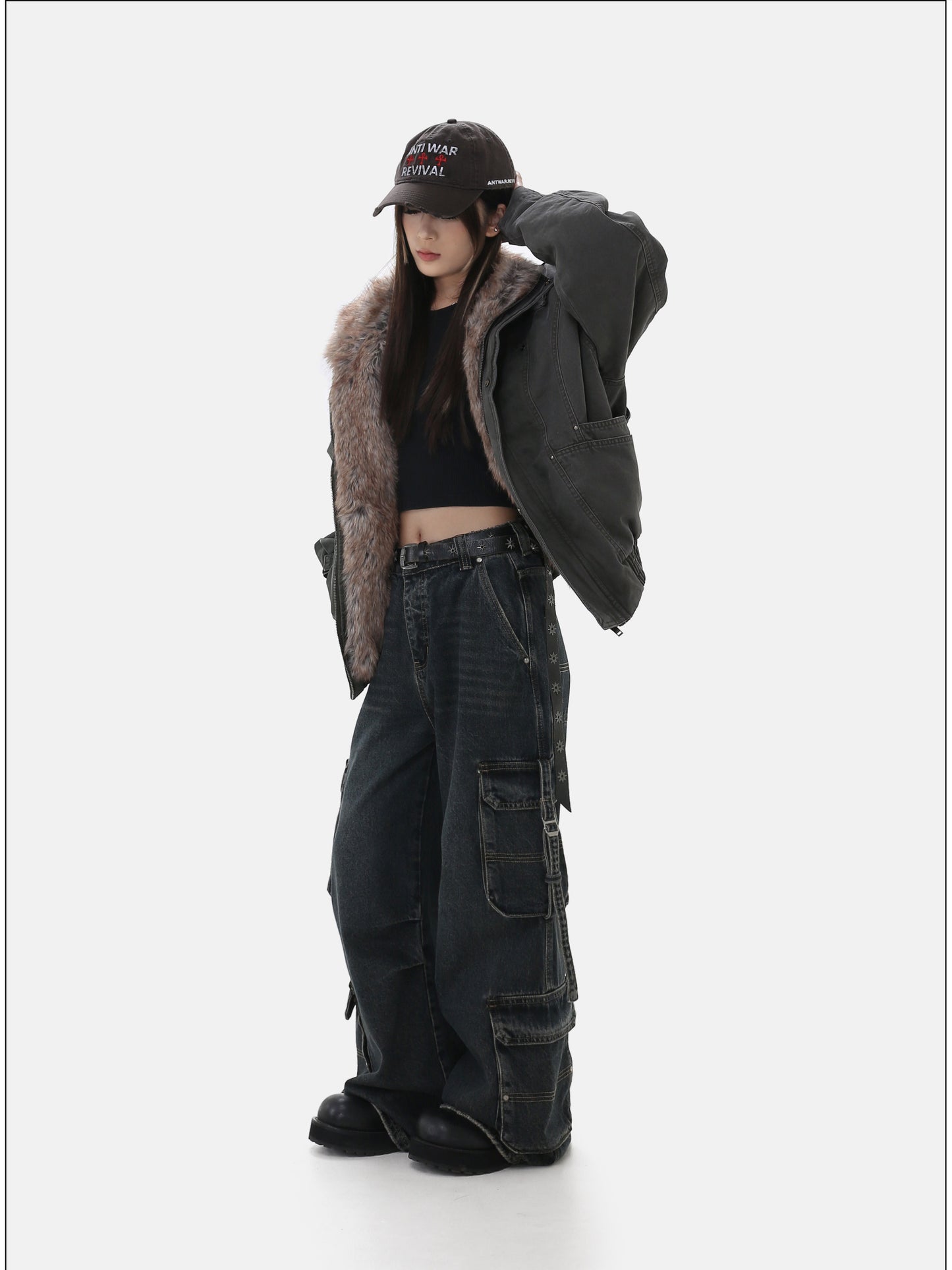 Detachable fur collar jacket