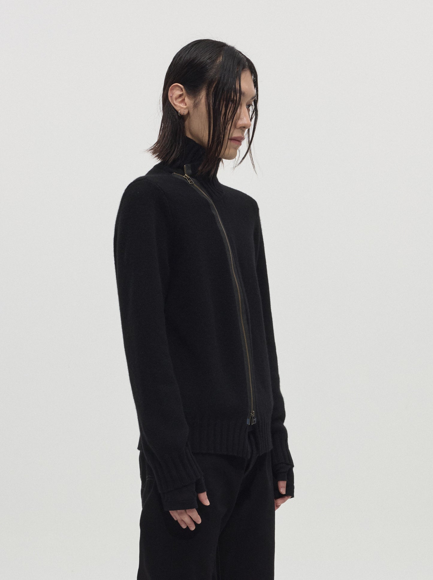 Diagonal-zip Wool Knit Cardigan