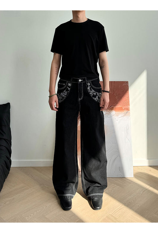 Embroidered Casual Loose Denim Pants