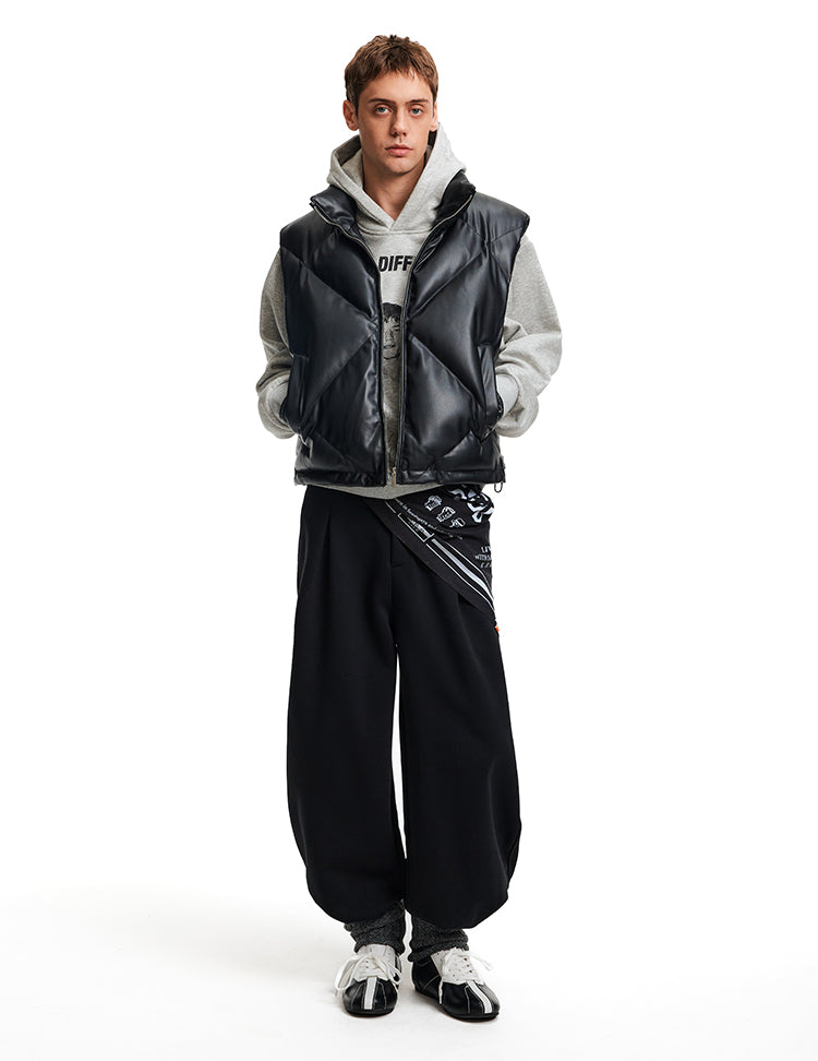 Stand Collar PU Leather Vest