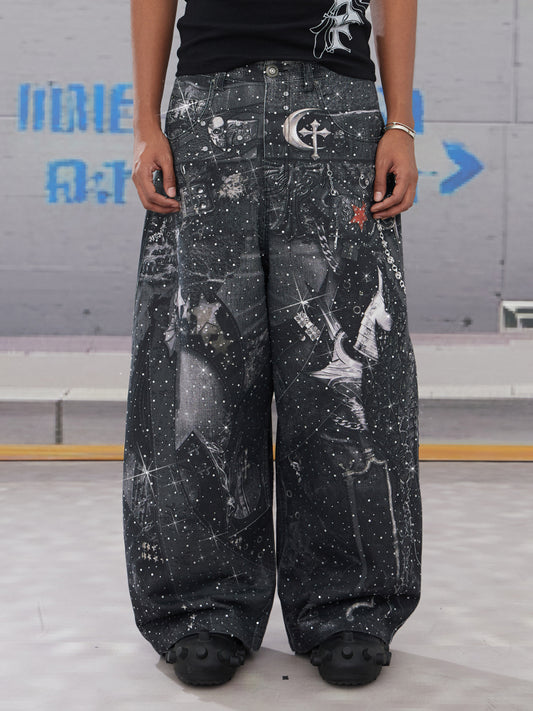 Digital Print Loose Casual Pants