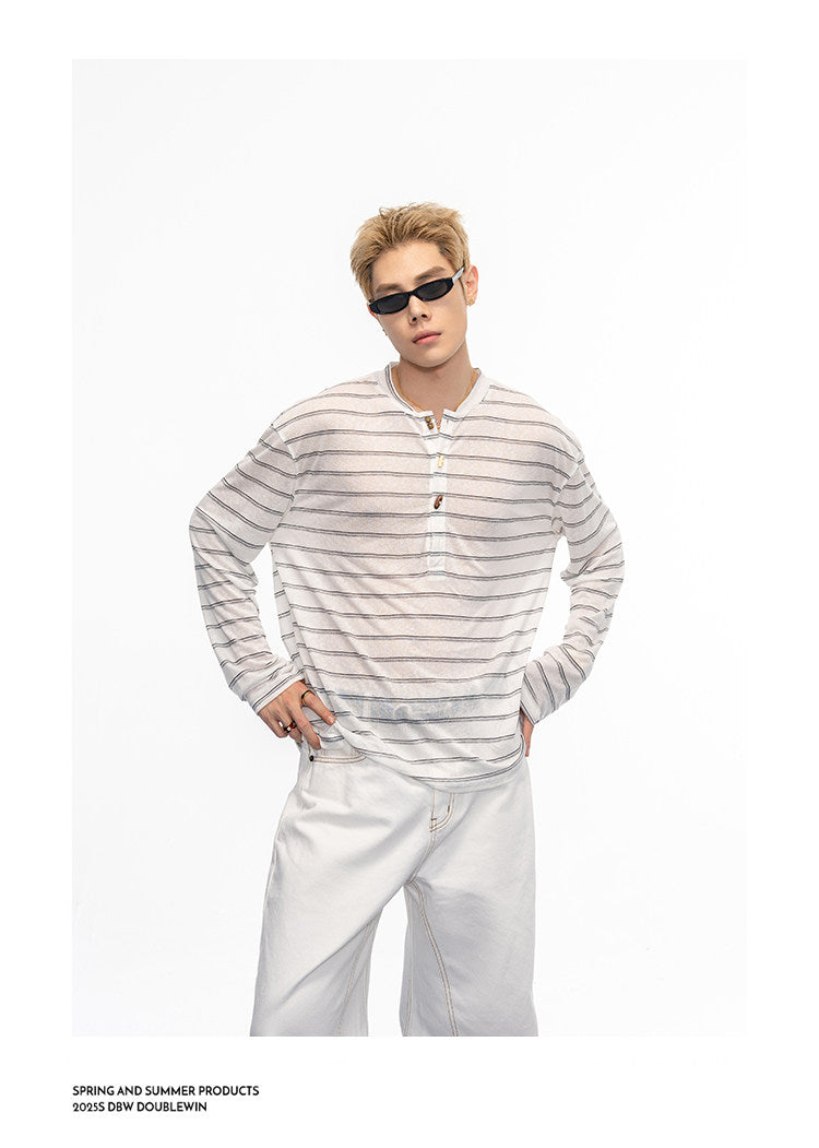 Striped Henley-Neck T-Shirt