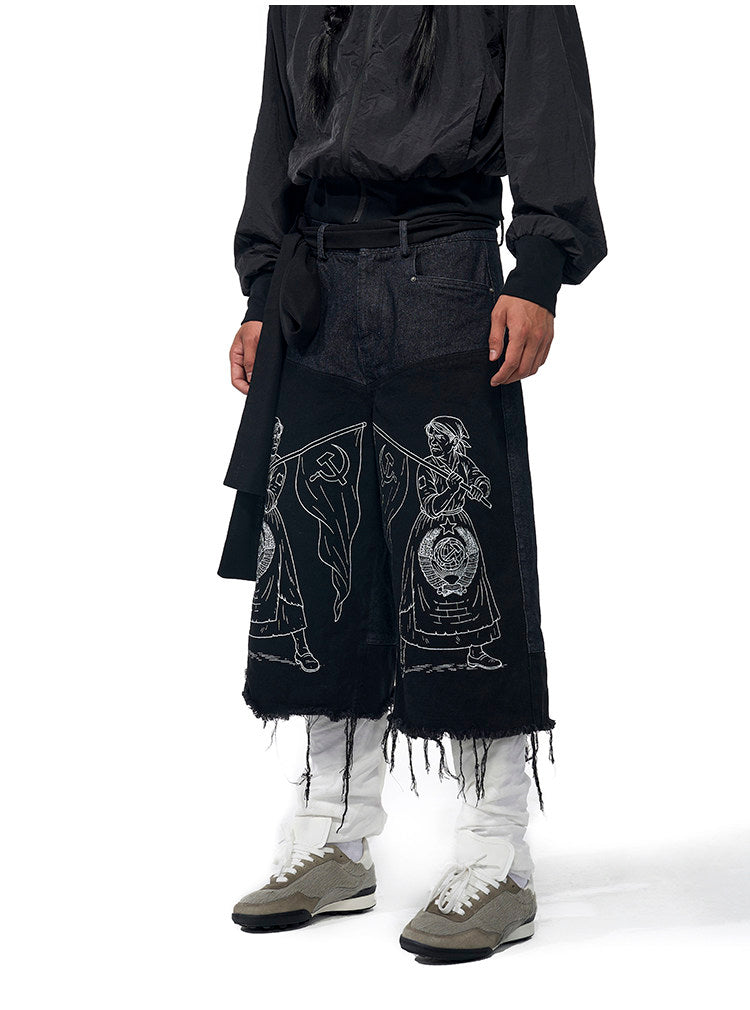 Embroidered Tassel Cropped Jeans