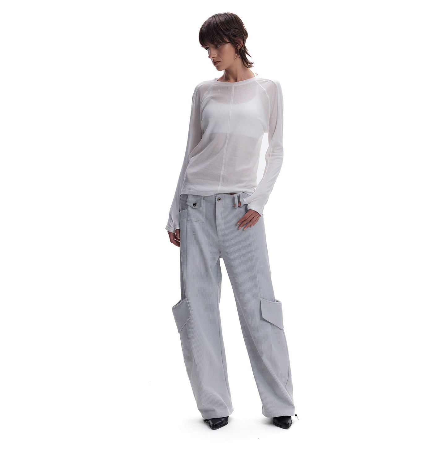 Waffle-Textured Pleated Casual Pants