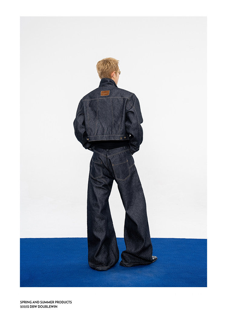 Wide-leg jeans with laser-cut detailing