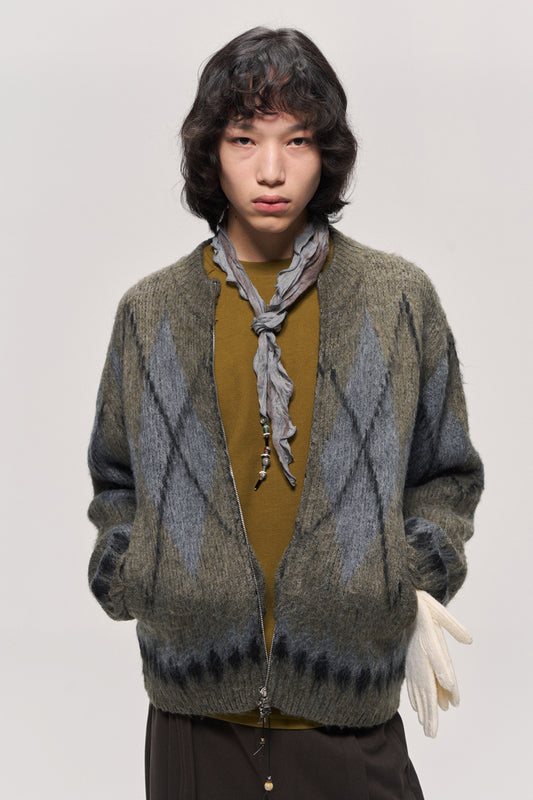 Fair Isle Wool Blend Zip Cardigan