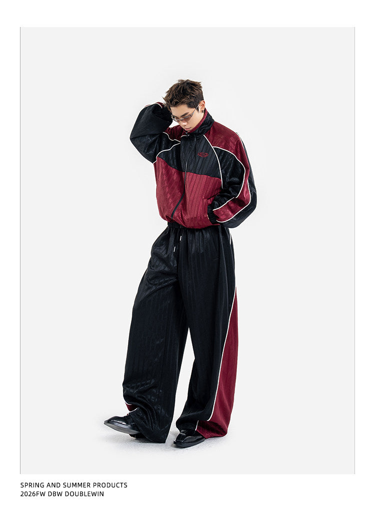 Color-Blocked Sporty Casual Pants Set