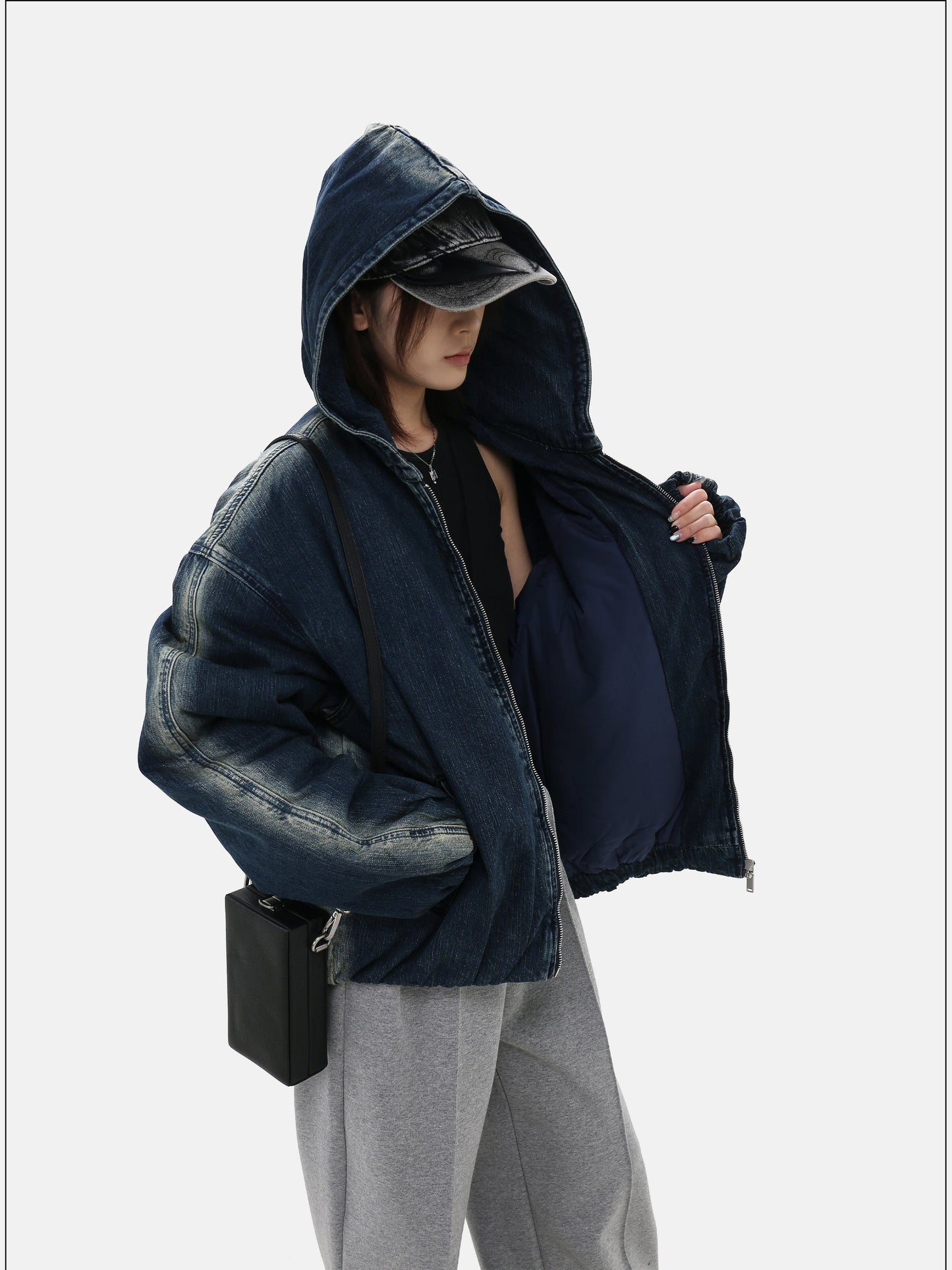 Loose-Fit Hooded Denim Jacket