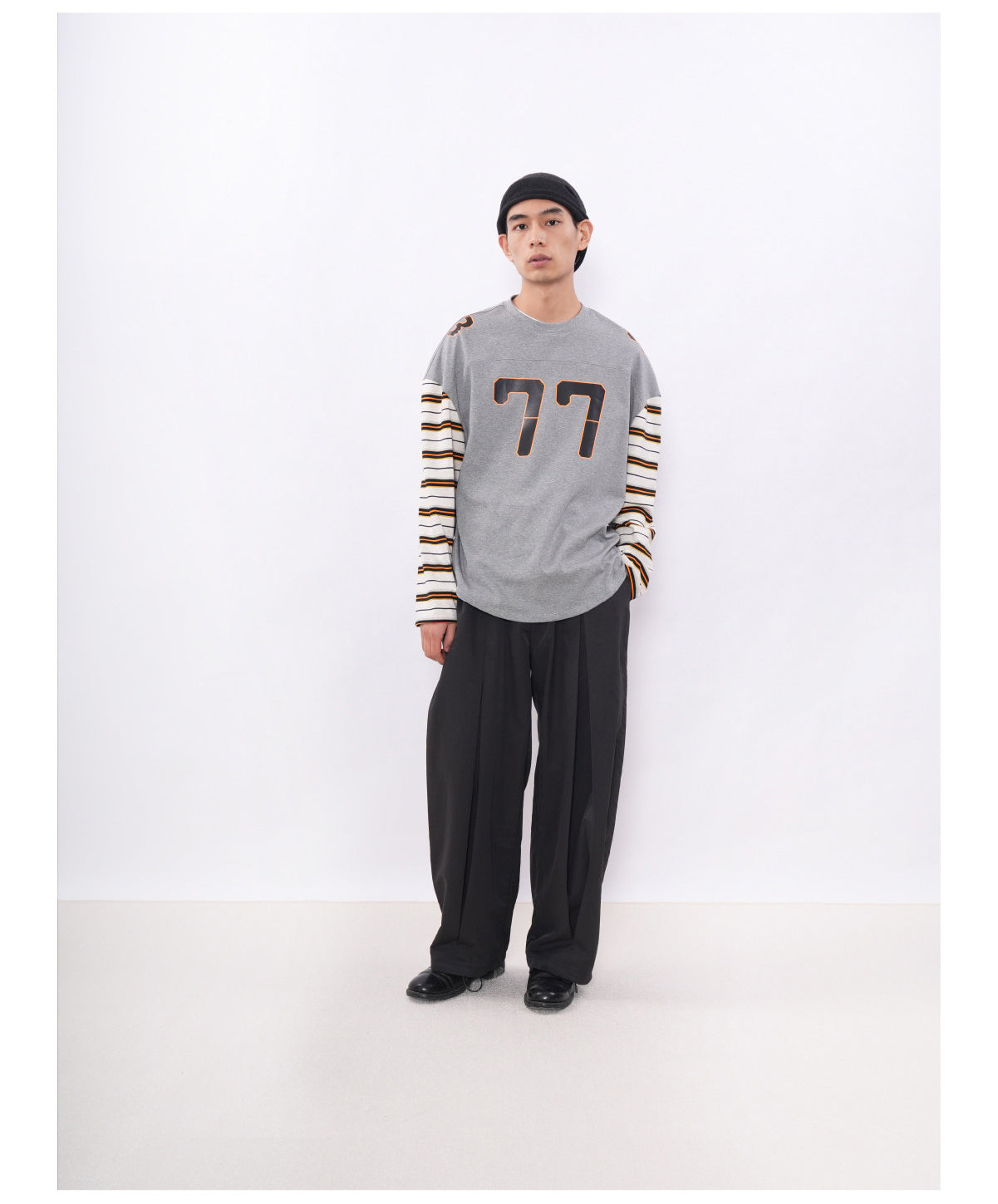 Printed Drop-Shoulder Striped T-Shirt