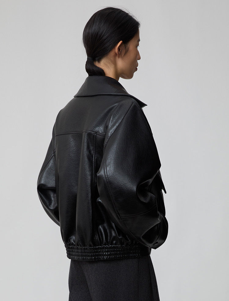 Detachable fur collar bomber jacket