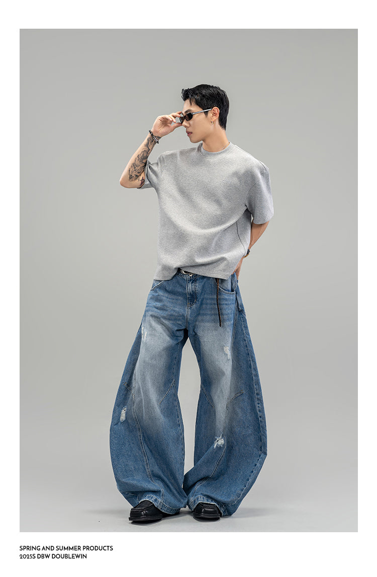 Three-dimensional layered denim pants