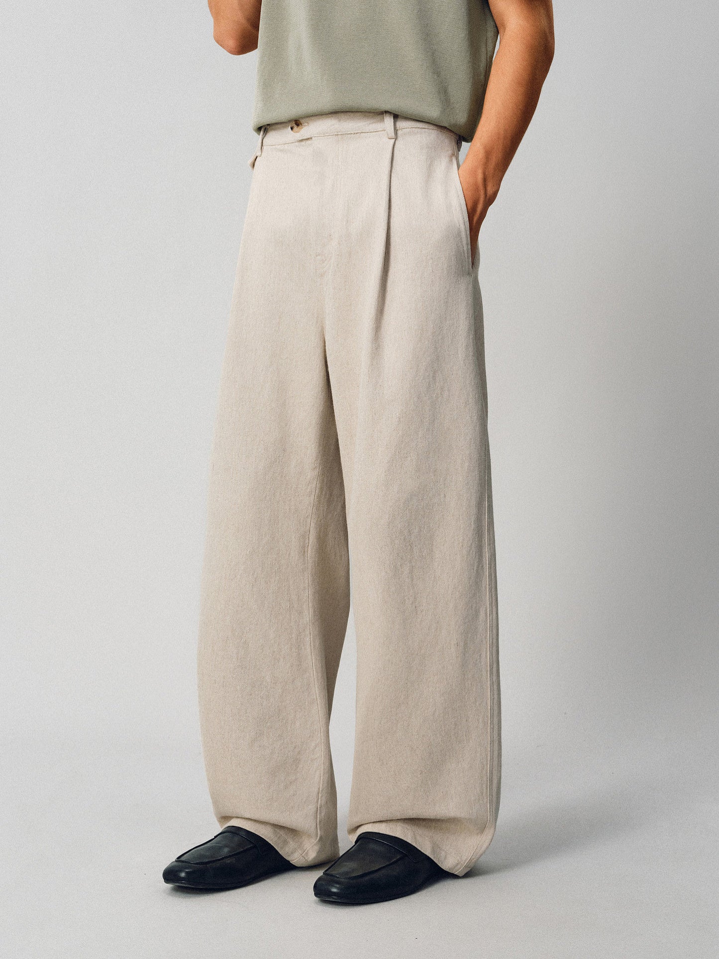Linen-Blend Simple Casual Pants